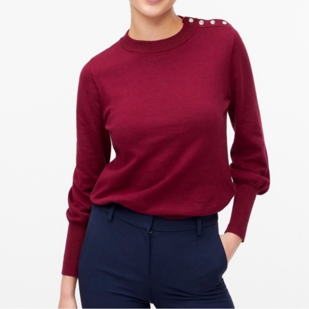 NEW J Crew Puff Sleeve Sweater with Button Detail